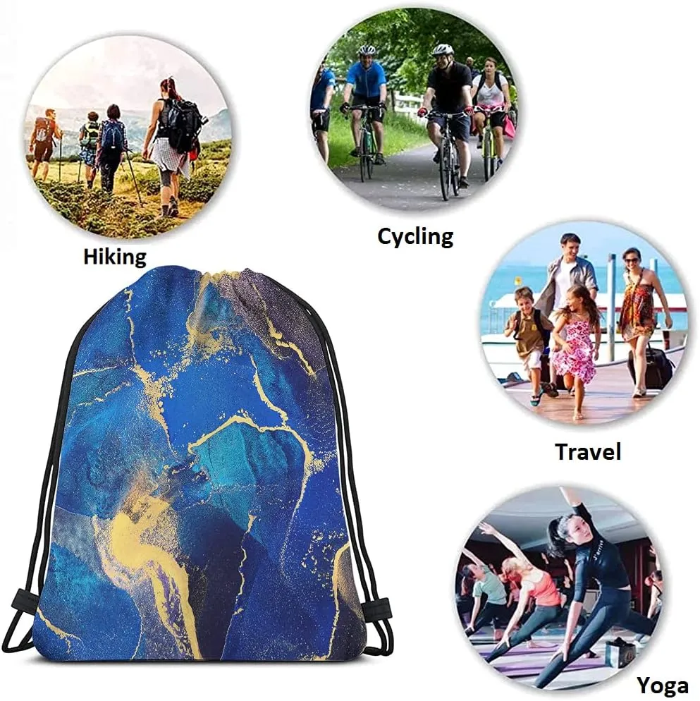Abstract Art Drawstring Bags Backpack Bag Marble Dye Color Blue Golden Art Painting Brush Acrylic Artwork Sport Gym Sack Drawstring Bag String Bag Yoga Bag for Men Women