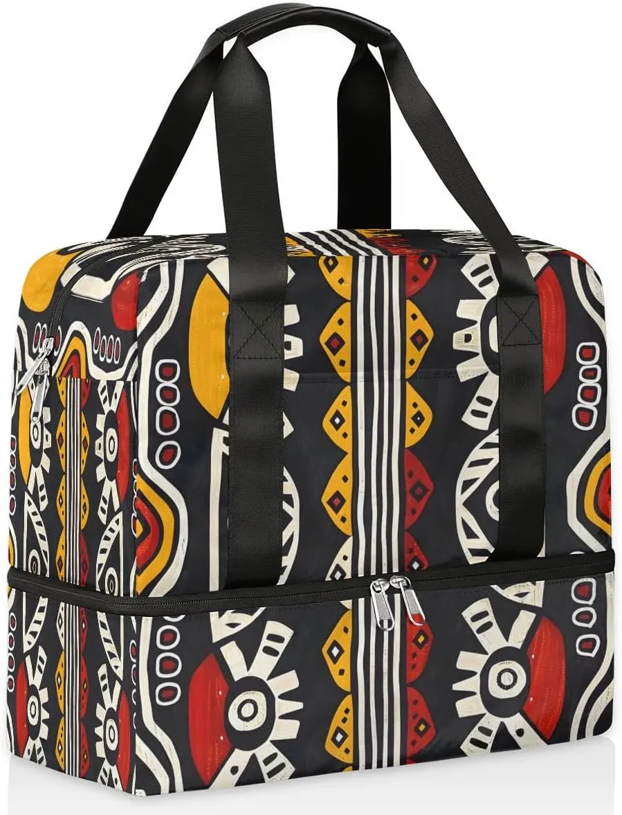 Abstract Boho Print Travel Duffel Bag Dry Wet Separated Sports Tote Travel Duffle Bag Gym Workout Bag Women Travel Duffel Bag for Women, Travel, Gym, Work