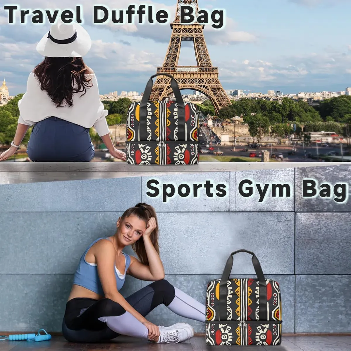 Abstract Boho Print Travel Duffel Bag Dry Wet Separated Sports Tote Travel Duffle Bag Gym Workout Bag Women Travel Duffel Bag for Women, Travel, Gym, Work