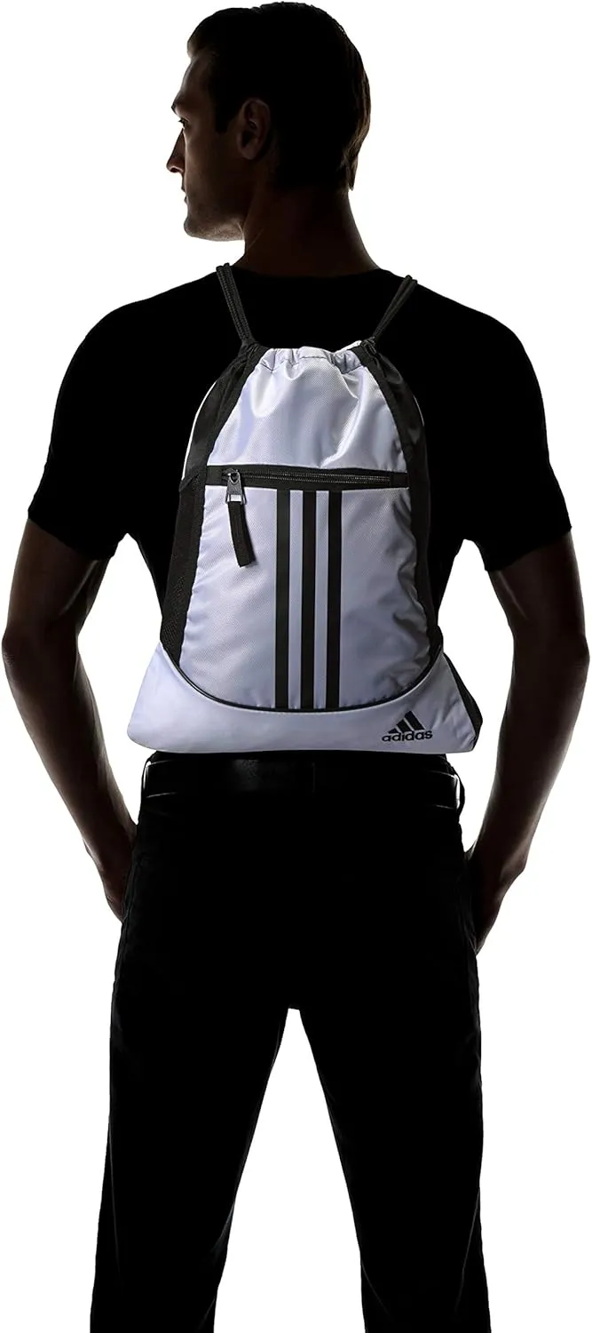 adidas Alliance Sackpack, Drawstring Backpack, Lightweight Small Gym Bag for Women and Men, White/Black/Black, One Size