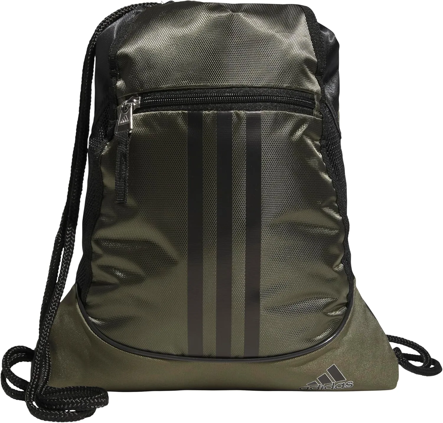 adidas Alliance Sackpack, Drawstring, Lightweight Small Gym Bag for Women, Soccer Backpack, Olive Strata Green/Black/Silver Metallic, One Size
