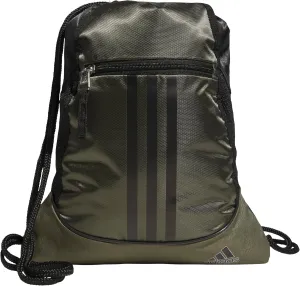 adidas Alliance Sackpack, Drawstring, Lightweight Small Gym Bag for Women, Soccer Backpack, Olive Strata Green/Black/Silver Metallic, One Size