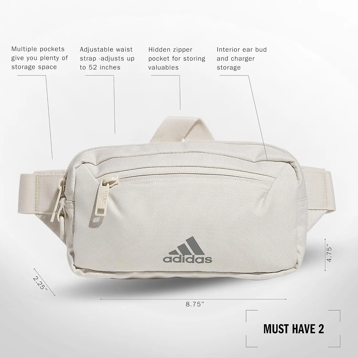 adidas Must Have 2.0 Belt Bag Crossbody Waist Pack with Adjustable Strap for Festivals and Travel