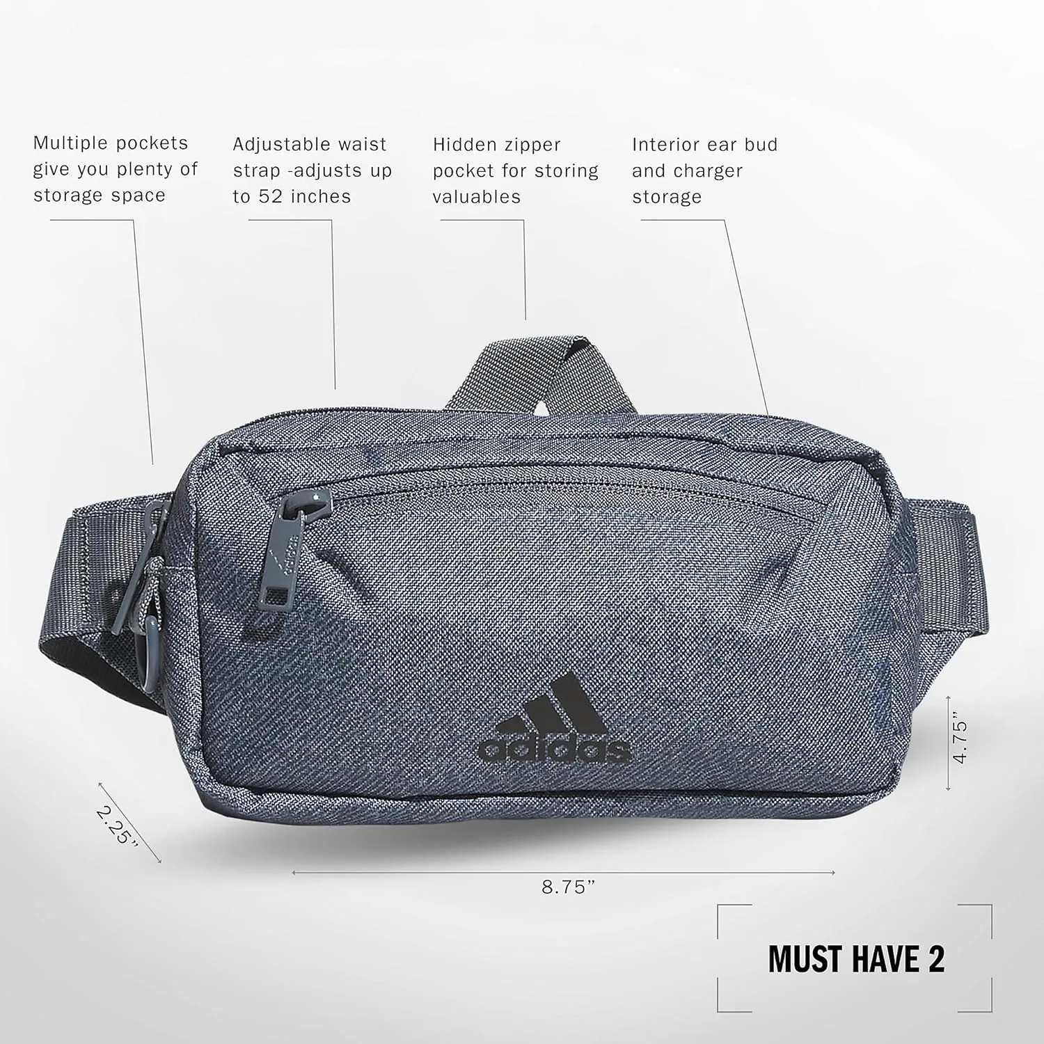 adidas Must Have 2.0 Belt Bag Crossbody Waist Pack with Adjustable Strap for Festivals and Travel
