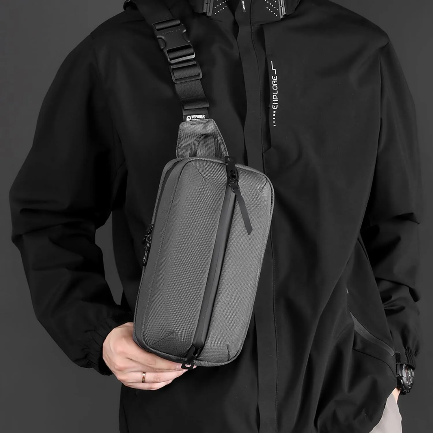 Adjustable Sling Bag for Men Women with Anti-theft Zipper,Multipurpose Crossbody Bags Chest Waist Belt,Water Resistant Fanny Pack Shoulder Hip Pack for Travel,Cycling,Work, Sport,Grey