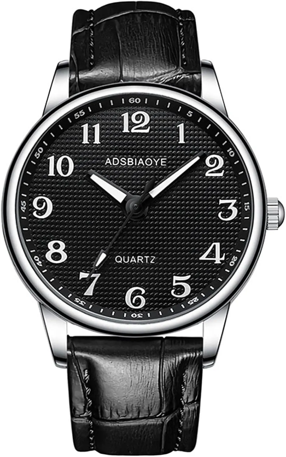 ADSBIAOYE Men's Minimalist Easy Reader Watch Stainless Steel Leather Strap Waterproof Bussiness Casual Mens Quartz Wrist Watch