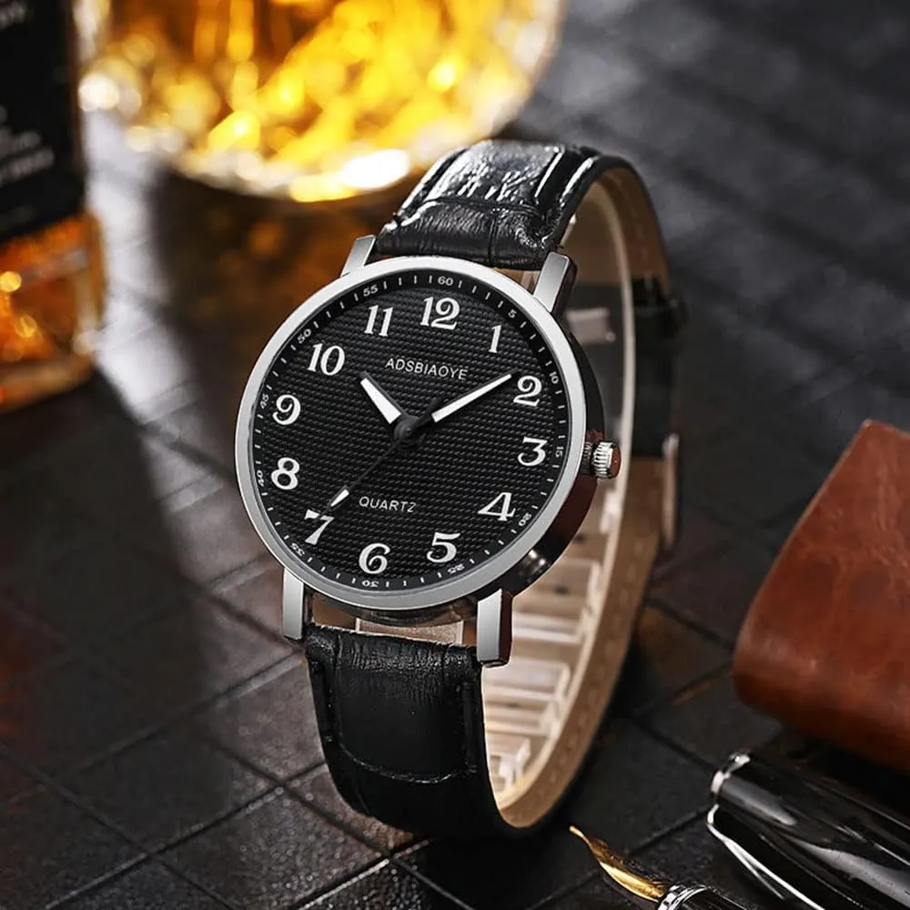 ADSBIAOYE Men's Minimalist Easy Reader Watch Stainless Steel Leather Strap Waterproof Bussiness Casual Mens Quartz Wrist Watch