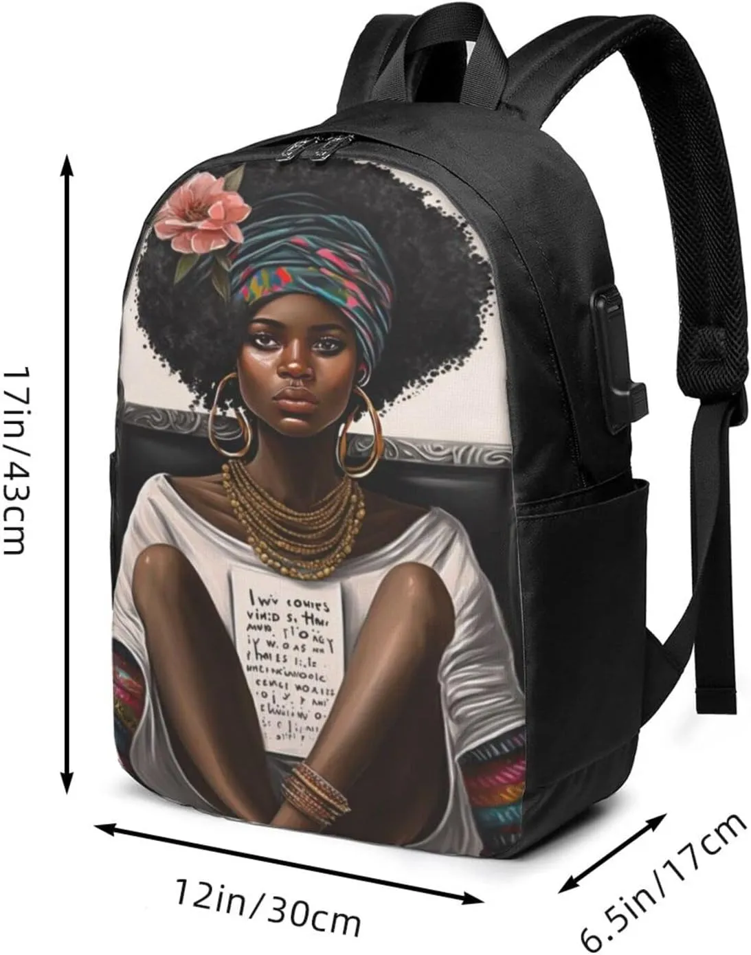 African American Black Woman Laptop Backpack, Travel Backpack with USB Charging Port, Computer Bag for Men Women