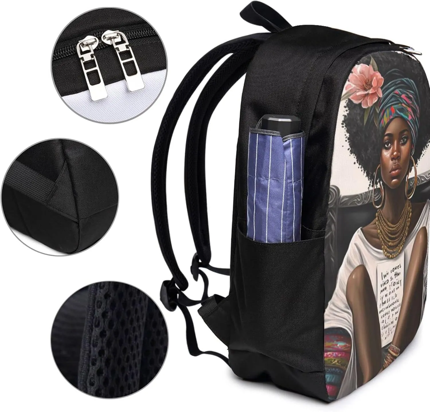 African American Black Woman Laptop Backpack, Travel Backpack with USB Charging Port, Computer Bag for Men Women