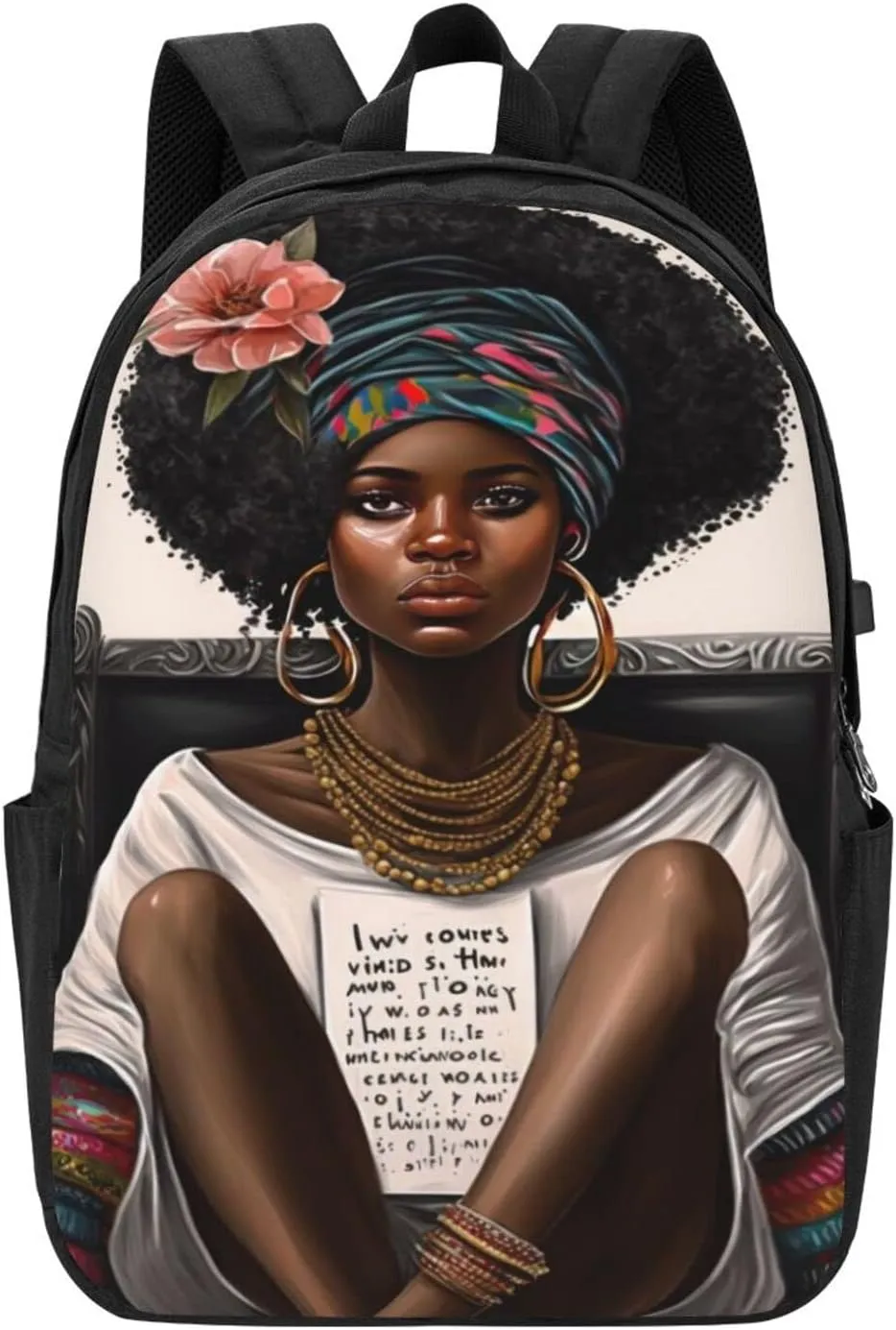 African American Black Woman Laptop Backpack, Travel Backpack with USB Charging Port, Computer Bag for Men Women