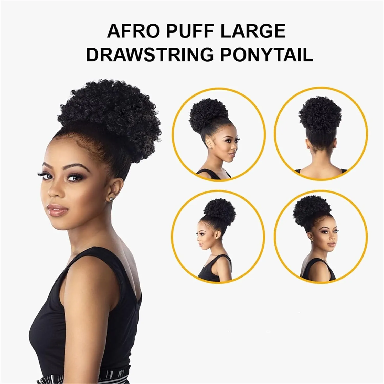 Afro Puff Ponytail Drawstring Extensions Wigs Real Human Hair for Girls Women, Natural Black Virgin Hair 8 Inch Afro Puff Hair Extensions Clip On Kinky Drawstring Curly Ponytail Bun Hairpiece Wigs