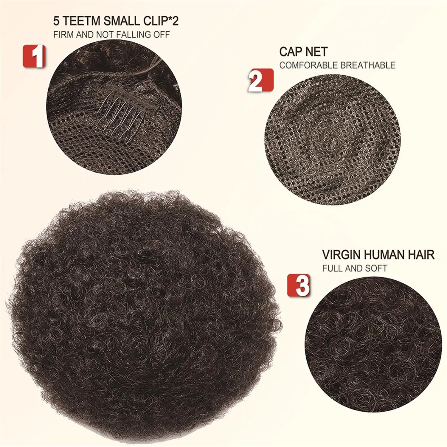Afro Puff Ponytail Drawstring Extensions Wigs Real Human Hair for Girls Women, Natural Black Virgin Hair 8 Inch Afro Puff Hair Extensions Clip On Kinky Drawstring Curly Ponytail Bun Hairpiece Wigs
