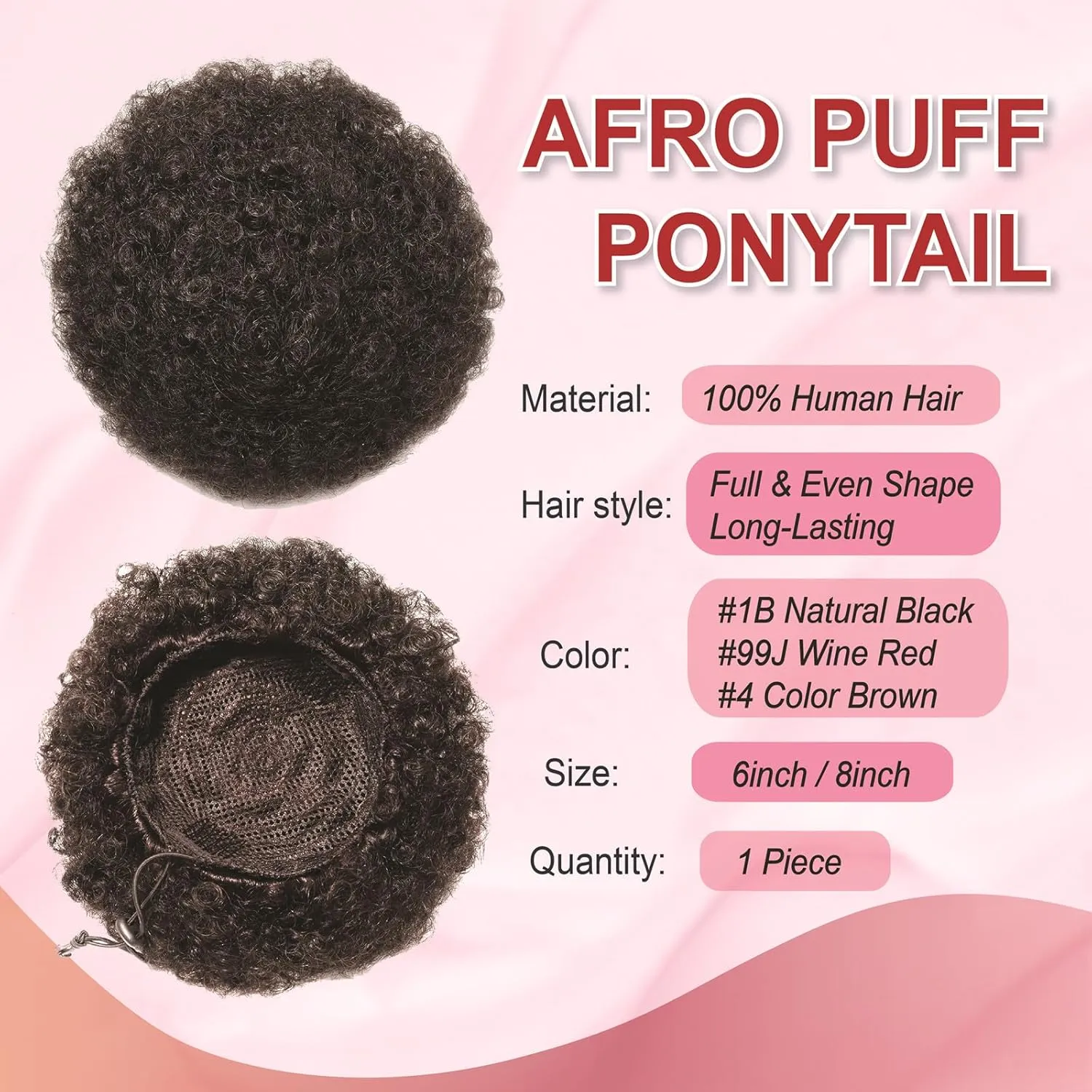 Afro Puff Ponytail Drawstring Extensions Wigs Real Human Hair for Girls Women, Natural Black Virgin Hair 8 Inch Afro Puff Hair Extensions Clip On Kinky Drawstring Curly Ponytail Bun Hairpiece Wigs