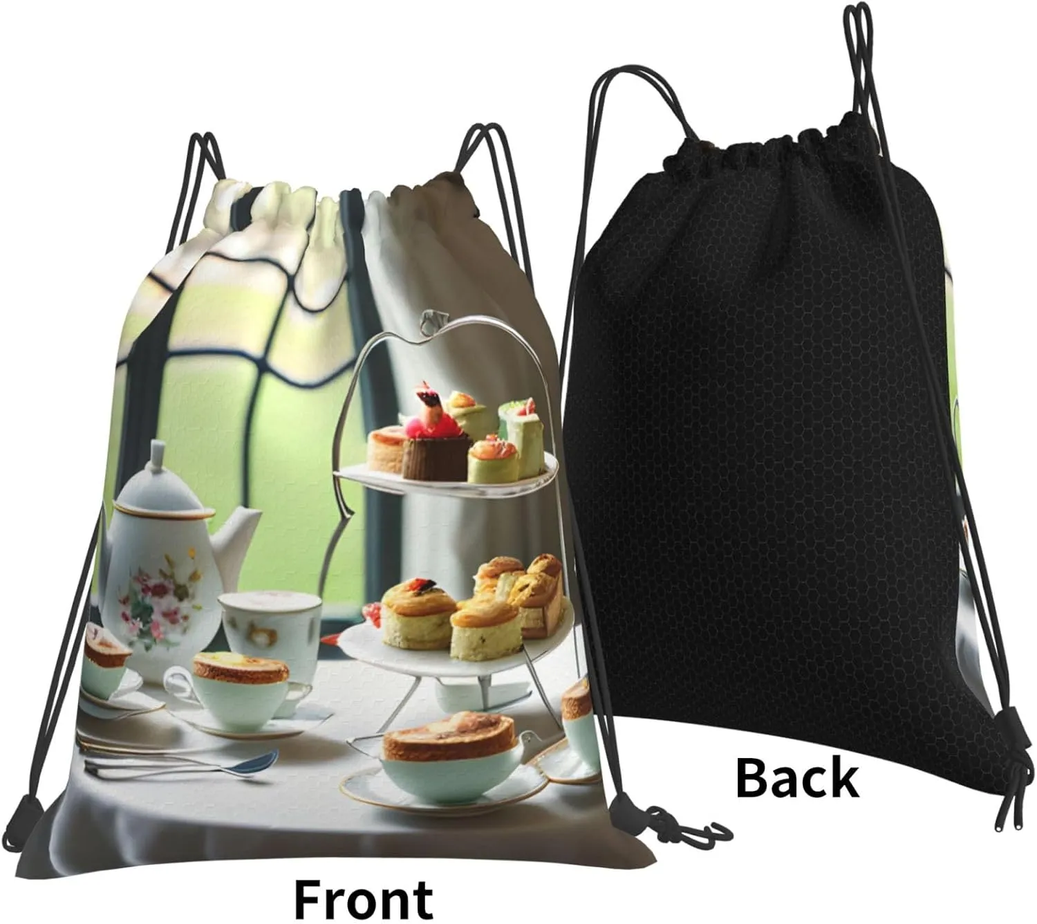 Afternoon Tea Print Sports Drawstring Backpack,Water Resistant Bag, Gym Backpack for Women Men