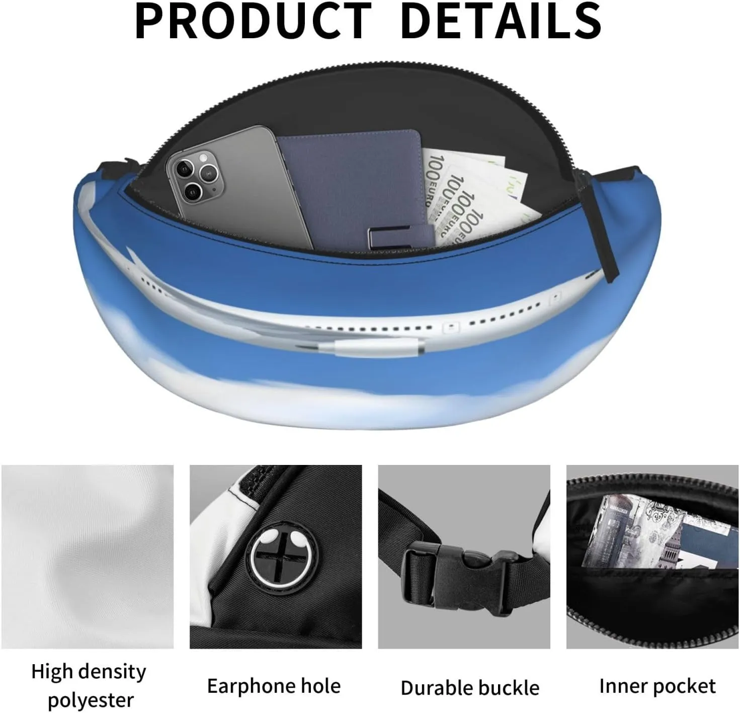Airplane Air Fanny Pack, Crossbody Waist Packs for Women Men Waist Bags with Adjustable Strap for Travel Running Hiking Sport