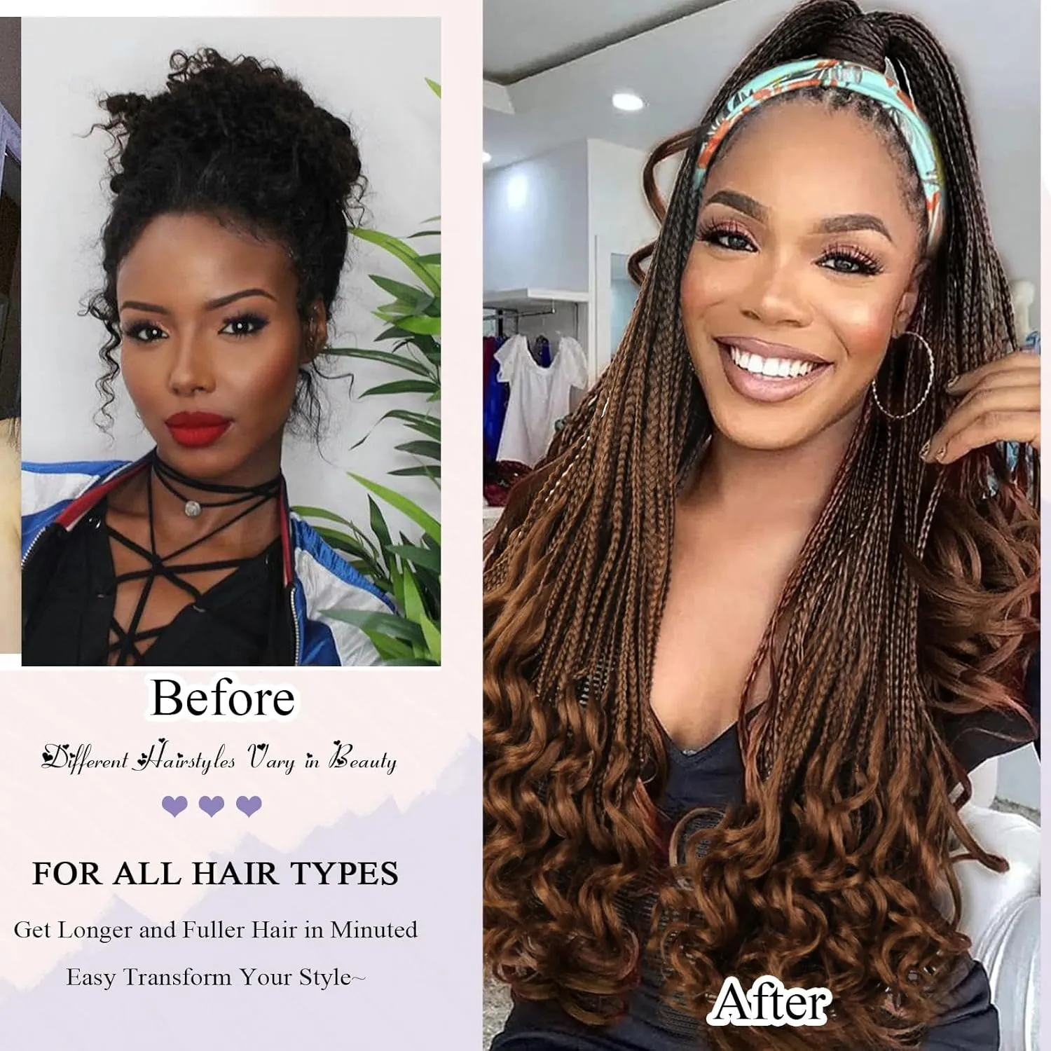 Aisaide Brown Ombre Braided Wig with Curly Ends - Synthetic Heat Resistant Hair - Standard Cap Size - Adult Women's WIG
