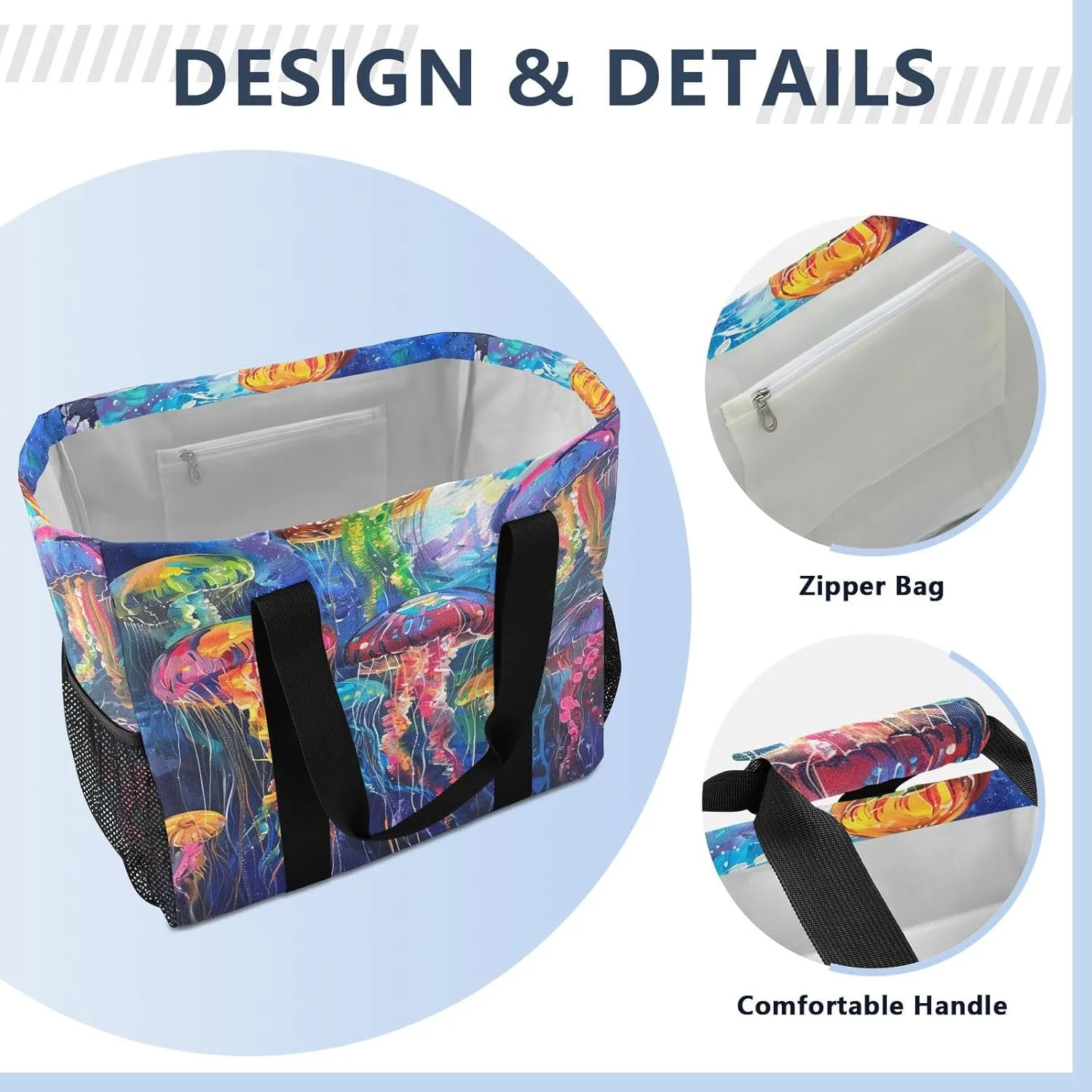 ALAZA Bright Rainbow Jellyfishes Waterproof Beach Tote Bags