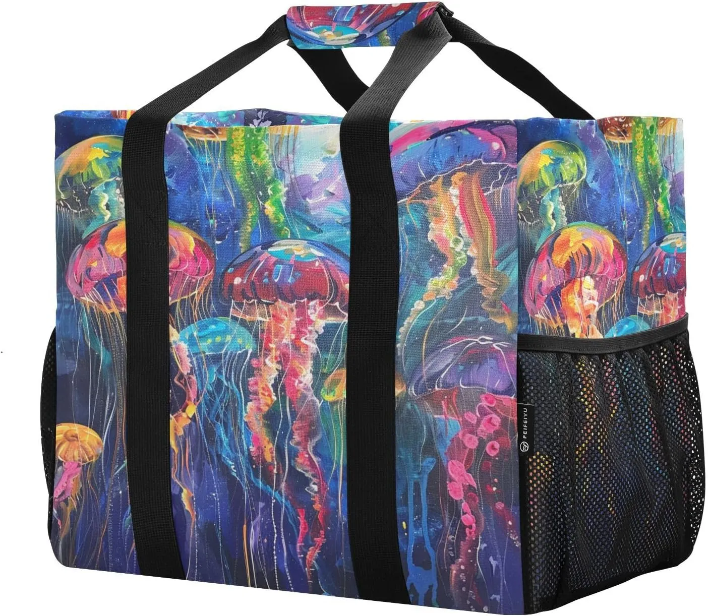 ALAZA Bright Rainbow Jellyfishes Waterproof Beach Tote Bags