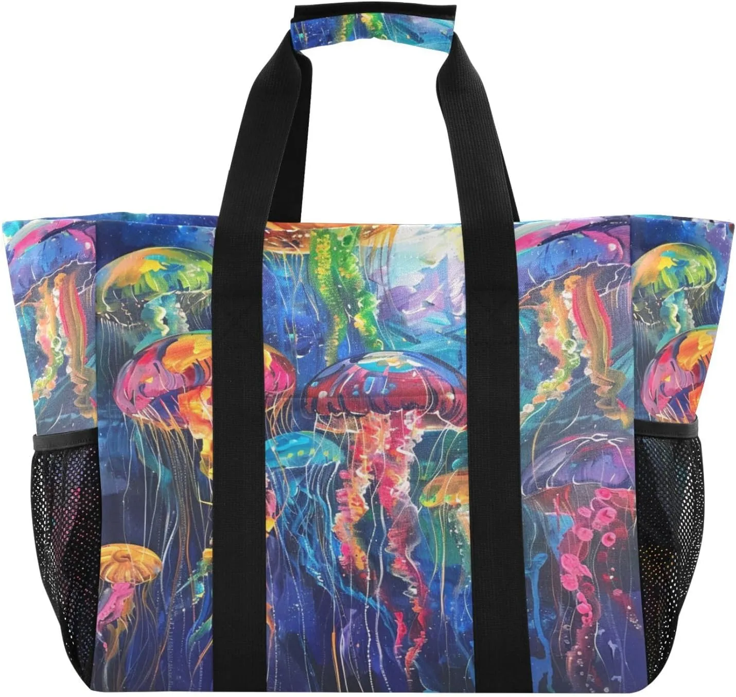 ALAZA Bright Rainbow Jellyfishes Waterproof Beach Tote Bags