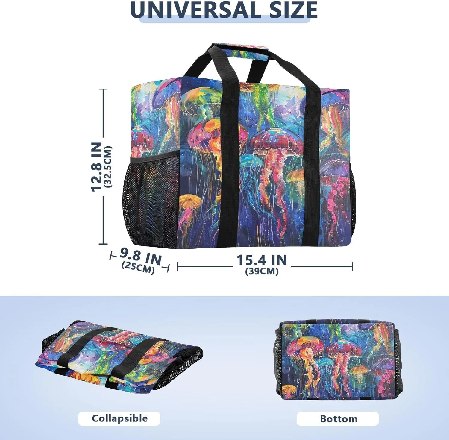 ALAZA Bright Rainbow Jellyfishes Waterproof Beach Tote Bags