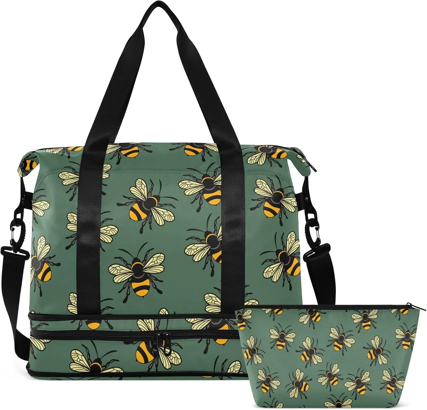 ALAZA Cute Bee Gym Bag Sports Duffel Bag with Shoes Compartment, Overnight Weekender Travel Tote Bag for Women Men Trip College