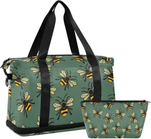 ALAZA Cute Bee Gym Bag Sports Duffel Bag with Shoes Compartment, Overnight Weekender Travel Tote Bag for Women Men Trip College