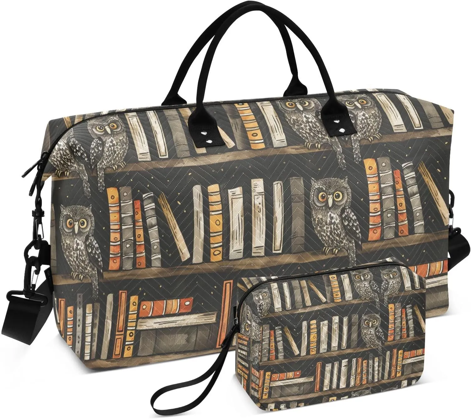 ALAZA Cute Owl Stand on Bookshelf Travel Duffel Bag Gym Bag Sports Tote Bag Weekender Overnight Travel Bag for Women Men Business Trip Workout