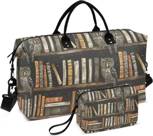 ALAZA Cute Owl Stand on Bookshelf Travel Duffel Bag Gym Bag Sports Tote Bag Weekender Overnight Travel Bag for Women Men Business Trip Workout