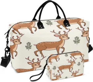 ALAZA Deer and Leaves Travel Duffel Bag Gym Bag Sports Tote Bag Weekender Overnight Travel Bag for Women Men Business Trip Workout
