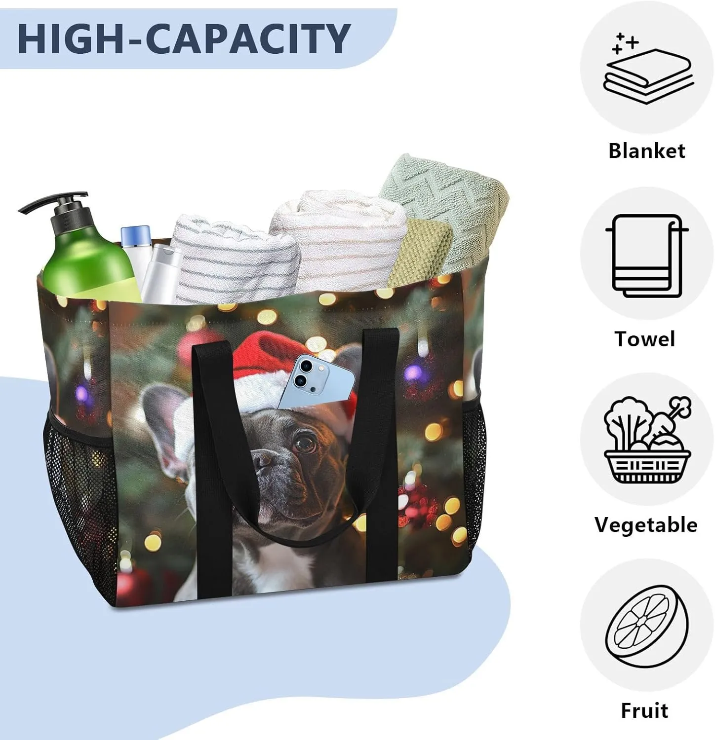 ALAZA French Bulldog Sticking Its Head Through A Hole Waterproof Beach Tote Bags