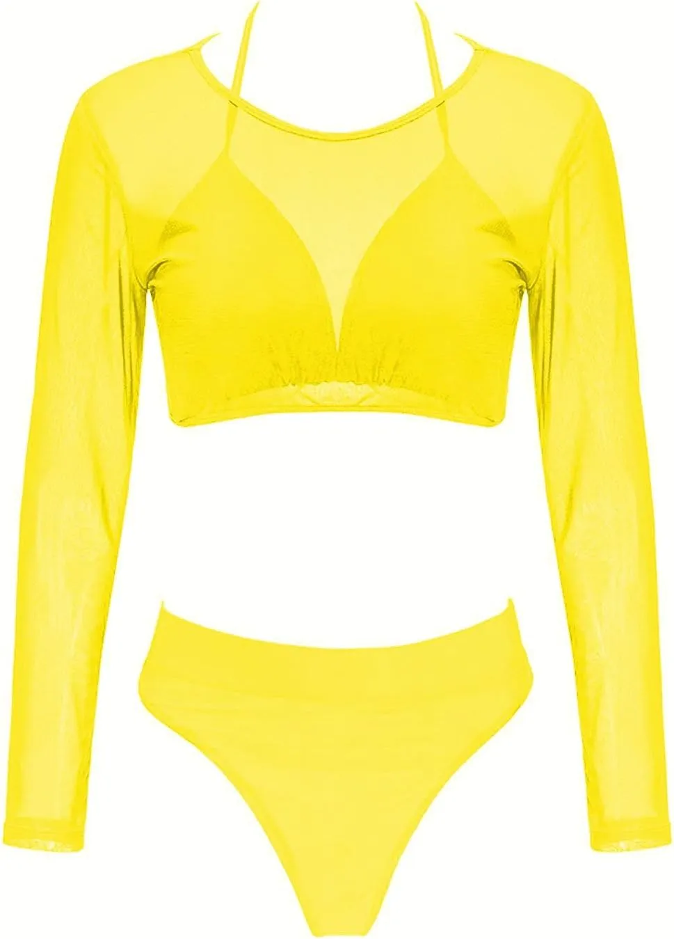 ALBIZIA Women's Triangle High Waist Bikini Set Swimsuit with Mesh Cover up High Cut Swimwear