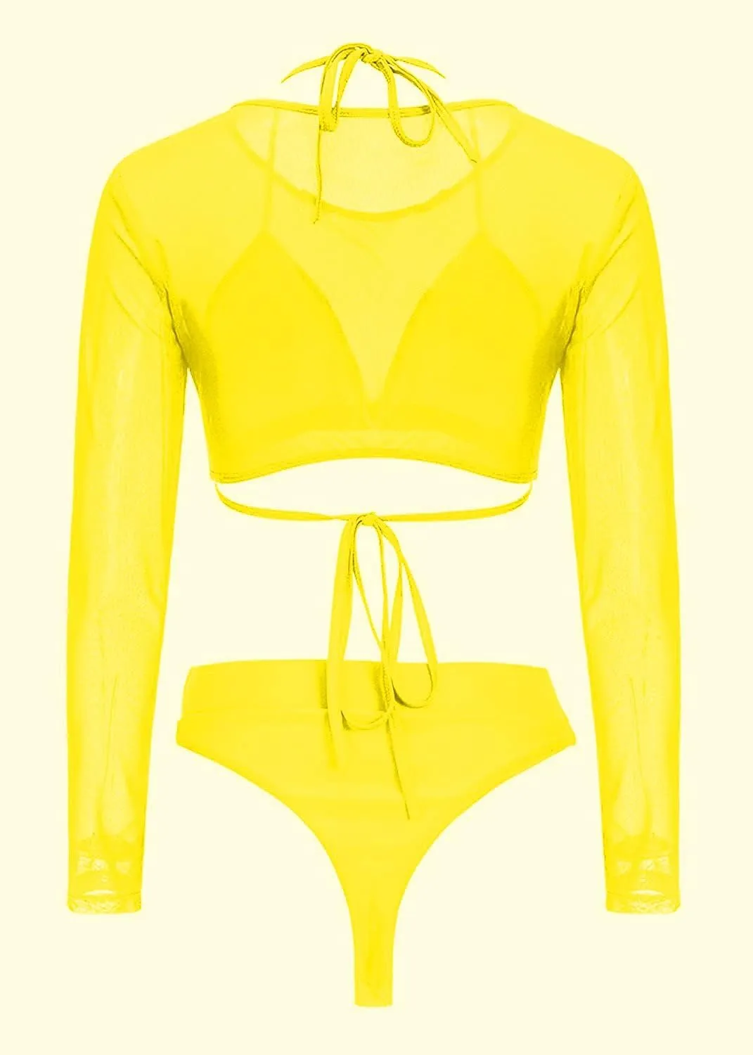 ALBIZIA Women's Triangle High Waist Bikini Set Swimsuit with Mesh Cover up High Cut Swimwear