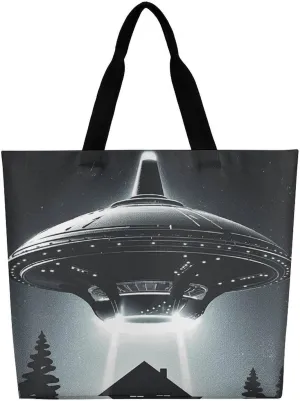 Alien Spaceship UFO Tote Bag Large Reusable Grocery Bag Fasion Handbag Women Casual Shoulder Bag for Office Shopping Travel