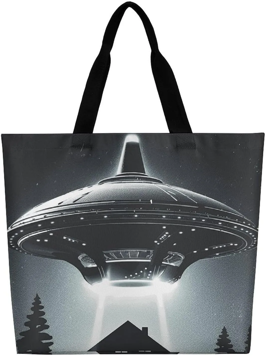 Alien Spaceship UFO Tote Bag Large Reusable Grocery Bag Fasion Handbag Women Casual Shoulder Bag for Office Shopping Travel