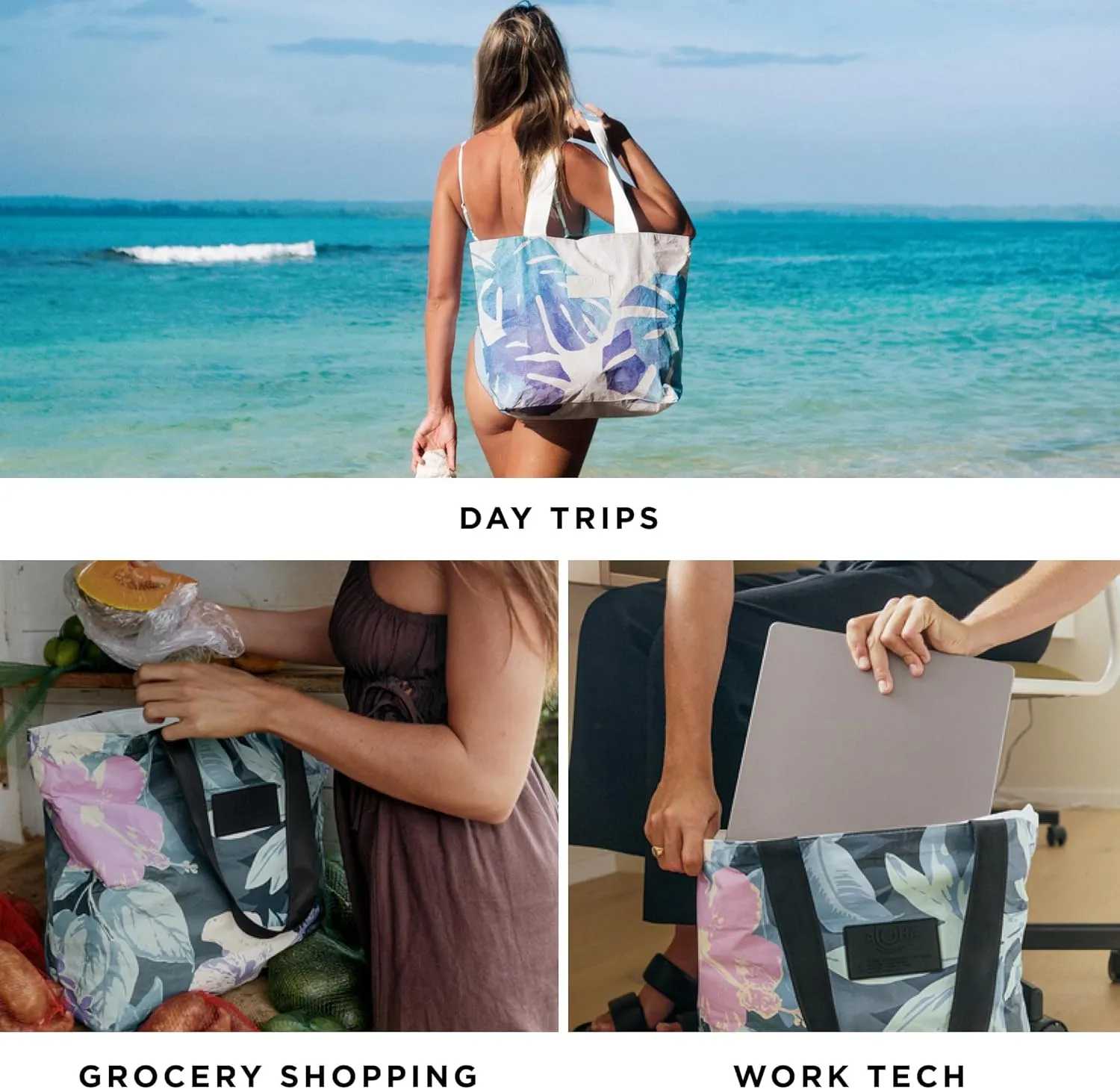 ALOHA Collection Holo Holo Tote Bag - Splash-Proof Bag - Reversible Tote for Beach & Travel - Easy to Clean (23" x 13.5")