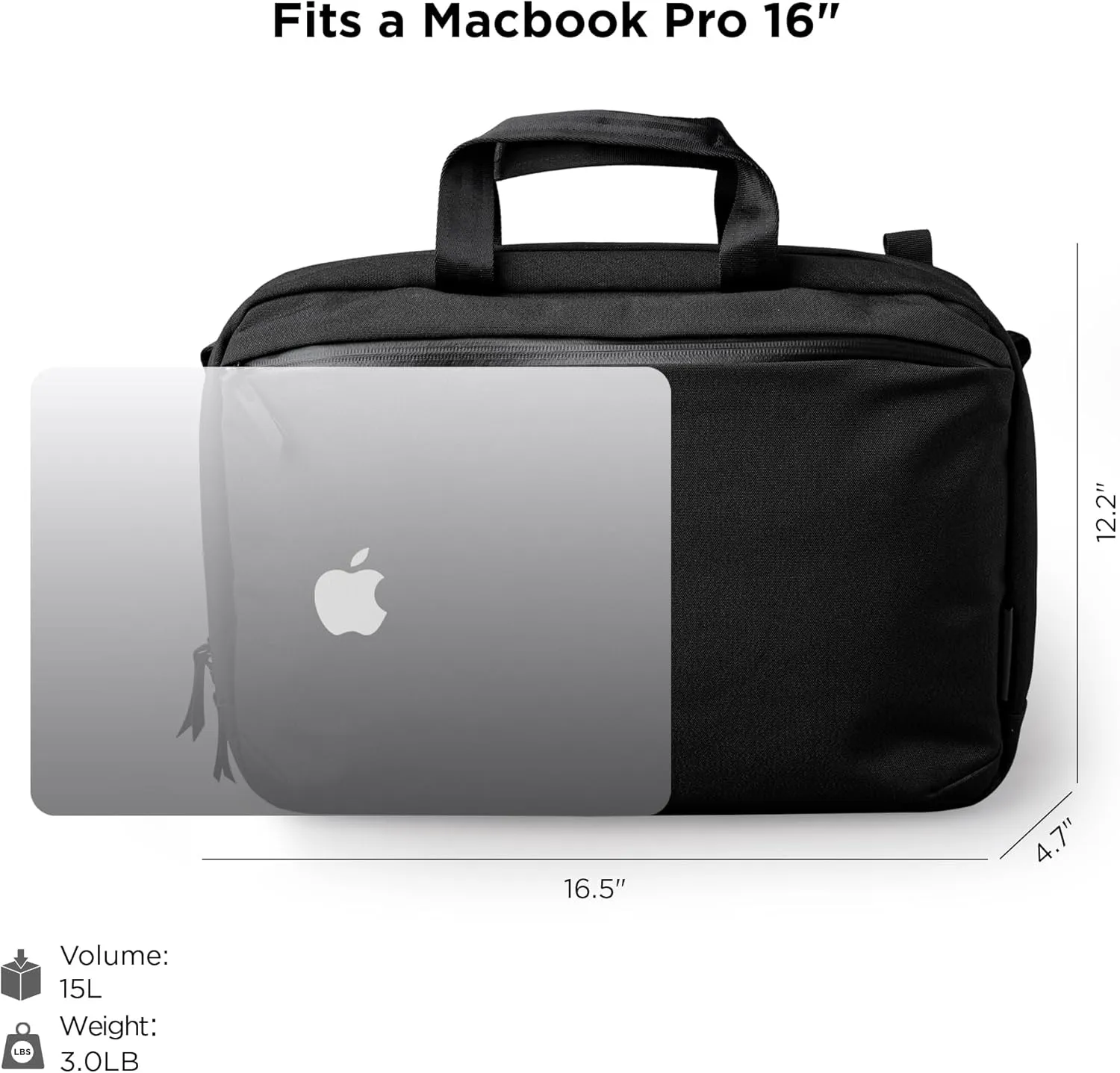ALPAKA Elements Tech Brief Pro - Versatile Crossbody, Shoulder, Briefcase, and Backpack Laptop Bag - Fits 16-Inch MacBook Pro - Weatherproof Axoflux Black 600D Fabric 15L
