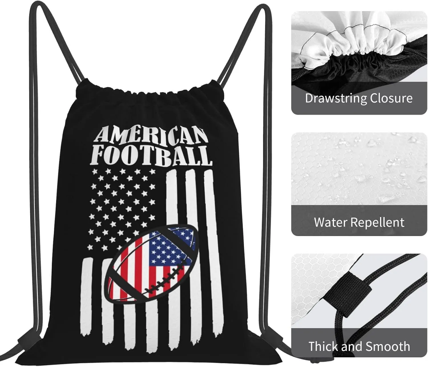 American Football Unisex Drawstring Backpack Bag Sport Gym Swim Travel Sackpack
