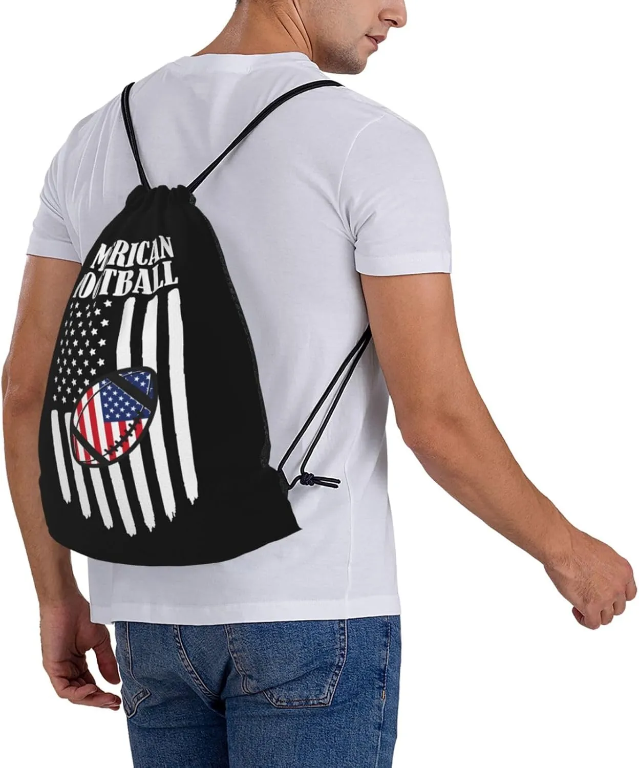 American Football Unisex Drawstring Backpack Bag Sport Gym Swim Travel Sackpack