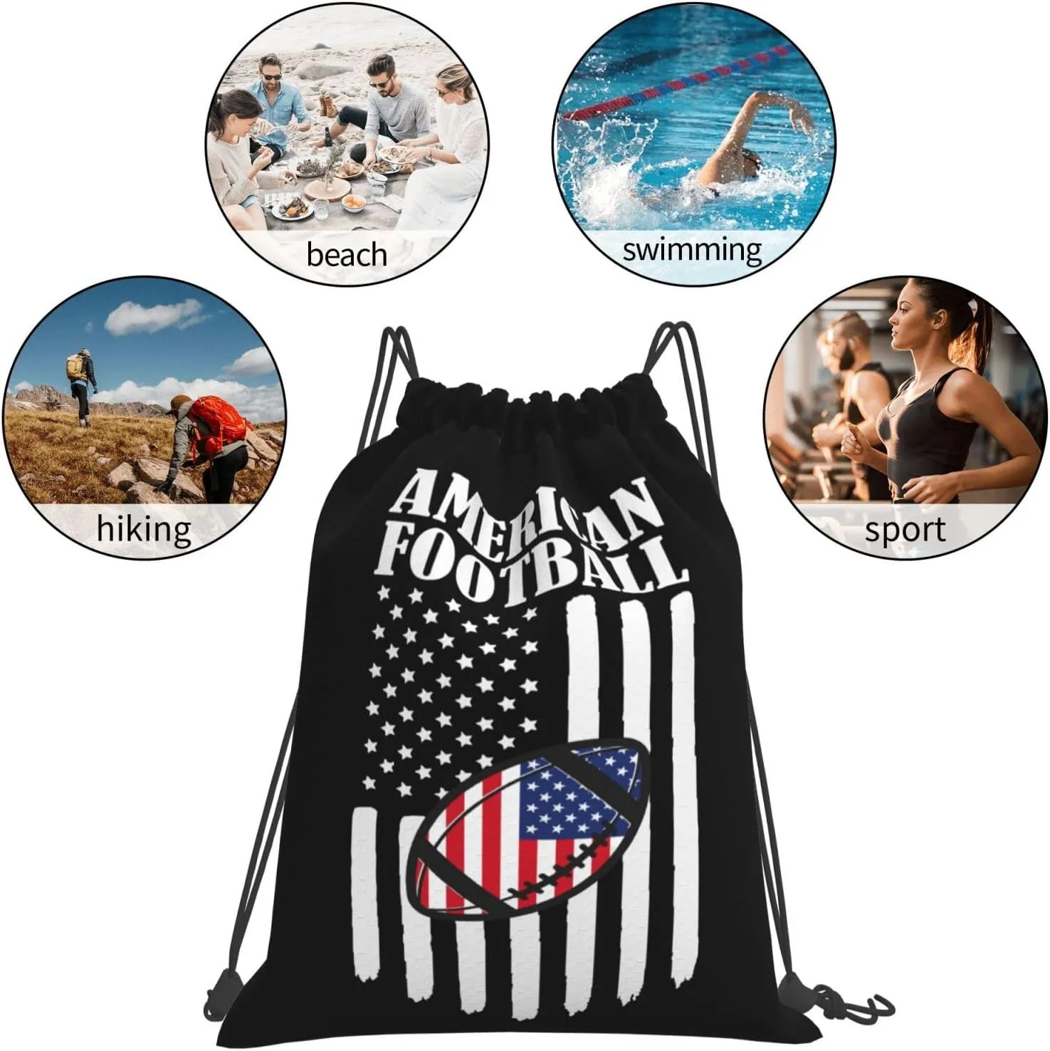 American Football Unisex Drawstring Backpack Bag Sport Gym Swim Travel Sackpack