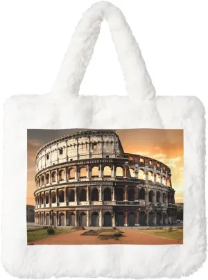 Ancient Colosseum Plush Shoulder Bag Faux Fur Handbag Cute Fuzzy Tote Bag Women Ladies Underarm Bag For Autumn And Winter