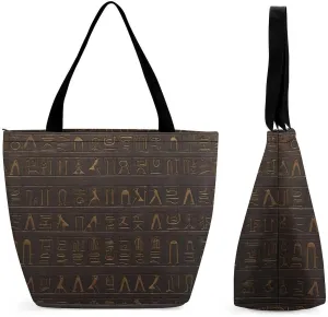 Ancient Egyptian Hieroglyph Reusable Shopping Handbag Large Lady Casual Shoulder Bag Handbag Foldable Beach Bag Travel Wallet Grocery Bags for Women