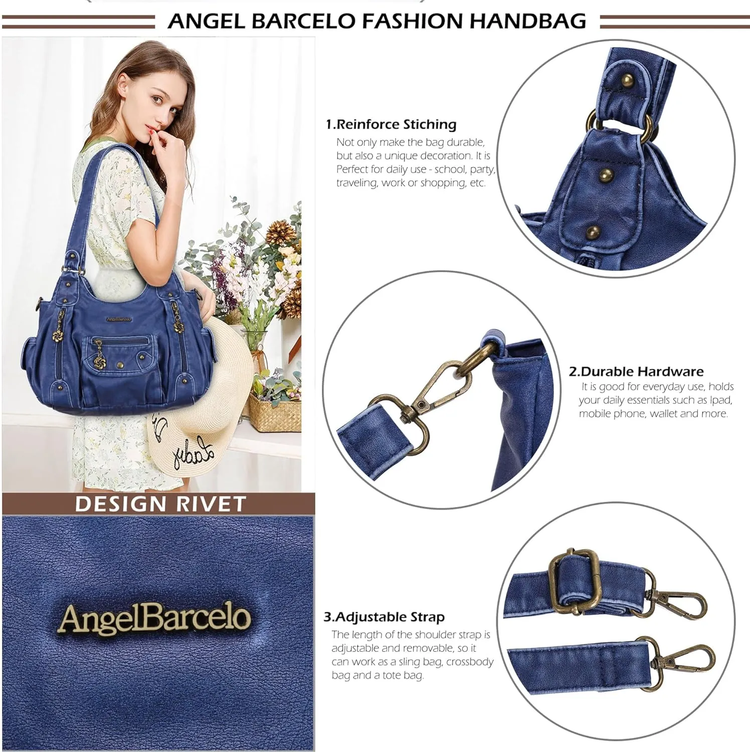 Angel Barcelo Womens Purses and Handbags PU Leather Shoulder Bag Fashion Hobo Bags for Girls