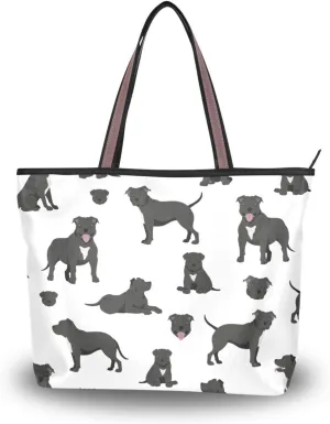 Animal Handbag for Women Pit Bull Dog Black Shoulder Bag Gym Tote Travel Shopping Satchel