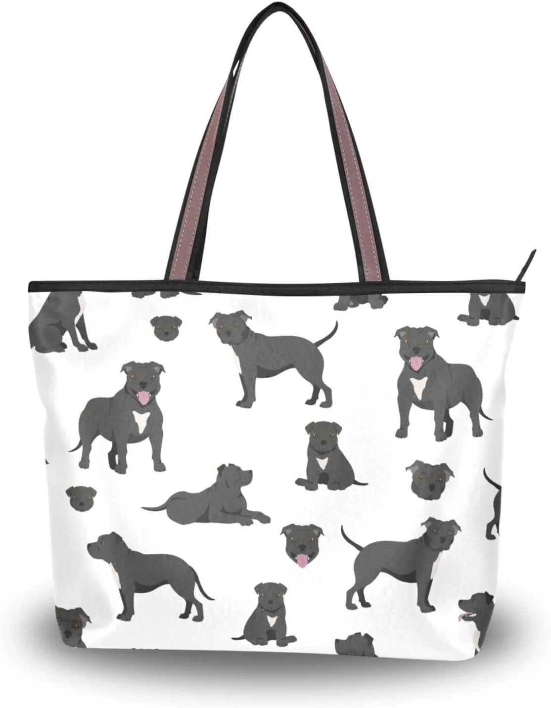 Animal Handbag for Women Pit Bull Dog Black Shoulder Bag Gym Tote Travel Shopping Satchel