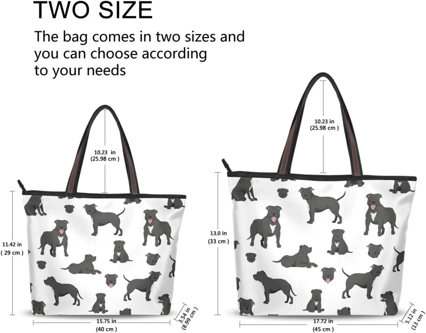 Animal Handbag for Women Pit Bull Dog Black Shoulder Bag Gym Tote Travel Shopping Satchel