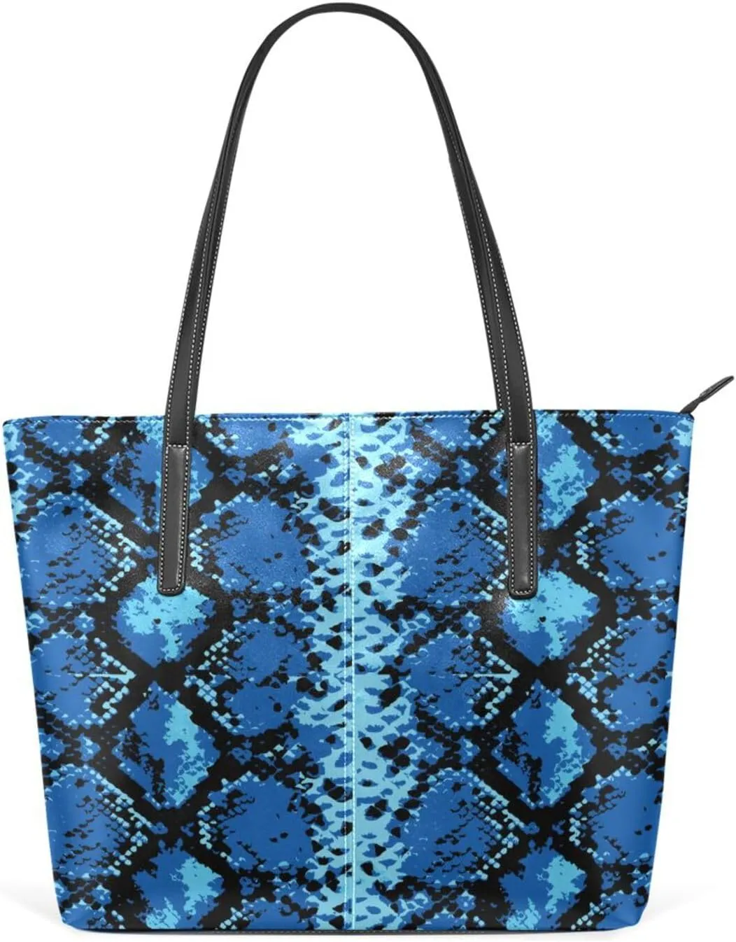 Animal Print Top Handle Bag for Women Snake Skin Gorgeous Blue Vegan Leather Lady Purse Shoulder Bag Travel Satchel Weekender Handbag