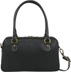 Anna by Anuschka Heritage Collection Women's Genuine Leather Multi-Compartment Satchel - Basket Embossed Black