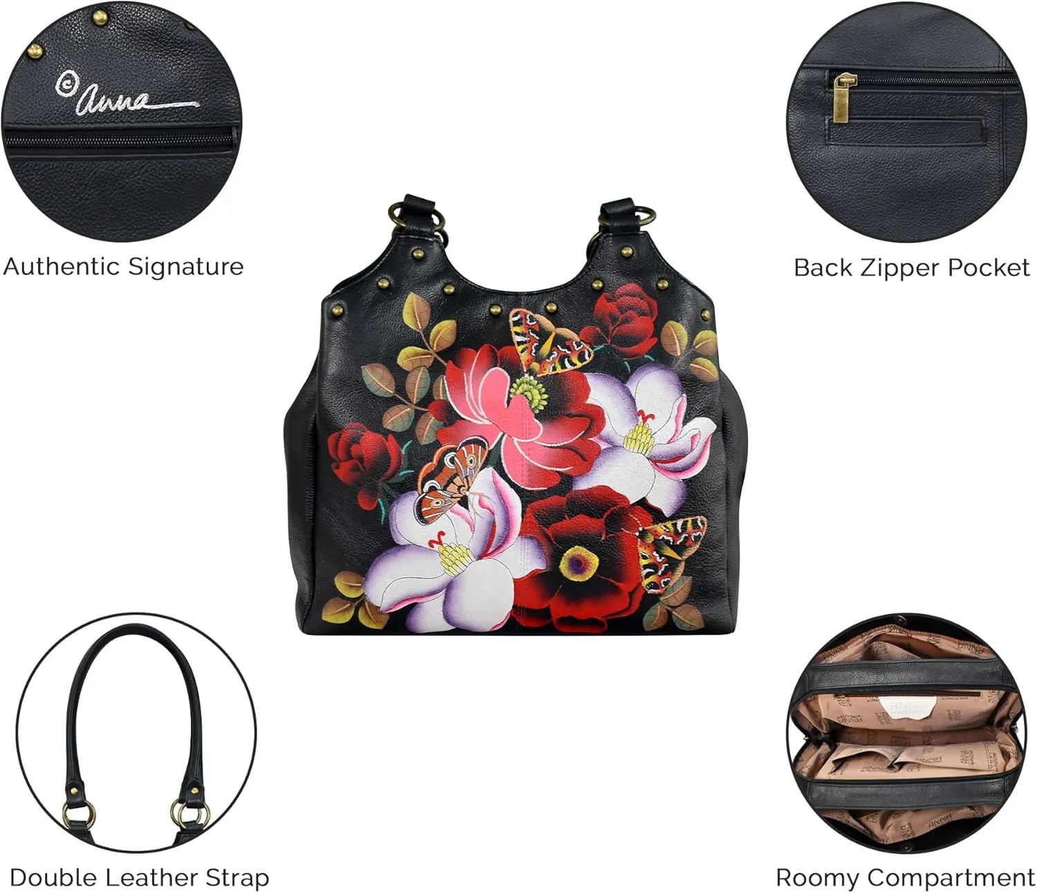 Anna by Anuschka Original Leather Hand-Painted Triple Compartment Medium Satchel