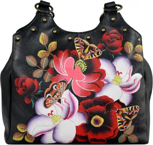 Anna by Anuschka Original Leather Hand-Painted Triple Compartment Medium Satchel