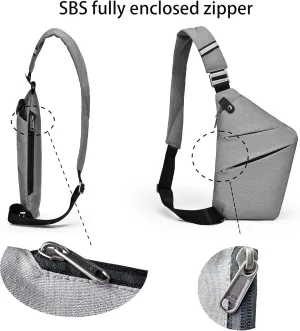 Anti Theft Travel Bag,Sling Bag, Anti-Theft Bag,Slim Sling Bag,Hiking Shoulder Bags for women men (Left Shoulder Gray)